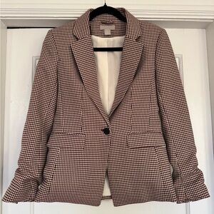 H&M Burgundy and White Houndstooth Blazer